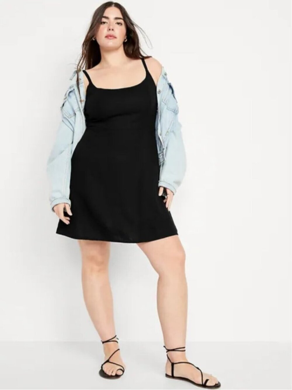Old Navy Black 55% Linen Blend Strappy Mini Dress